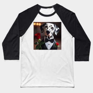 Dalmatian wearing tuxedo and bow tie with red rose Baseball T-Shirt